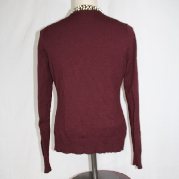 Ann Taylor Maroon Gemstone Beaded Neck Cardigan Sweater Size M Holiday Button Up - Picture 7 of 9